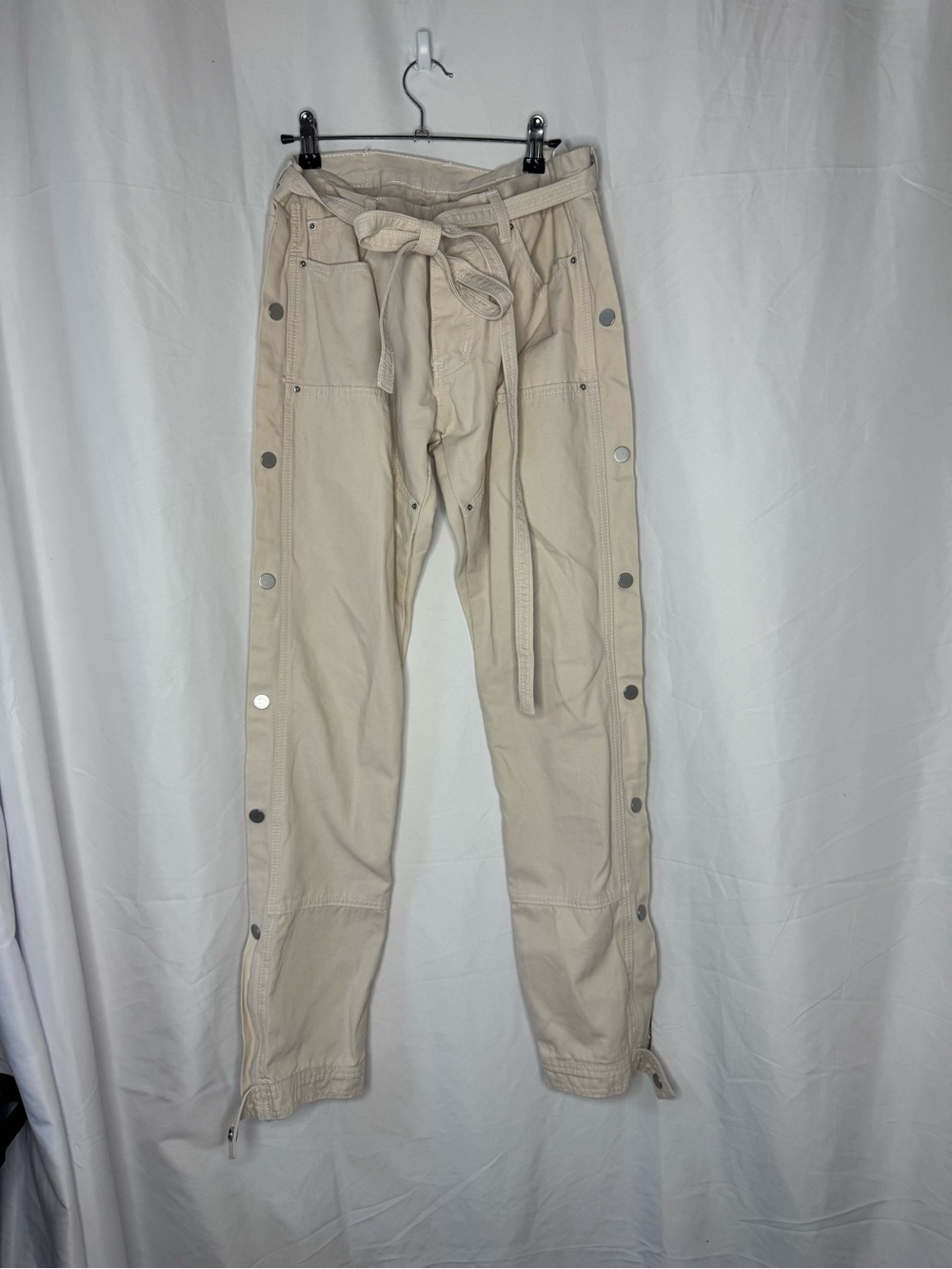 Women’s  Beige Utility Snap-Trim Cargo Pants with Tie Waist